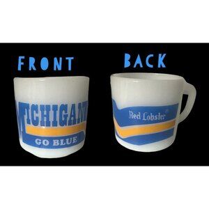 VTG Federal Milk Glass Mug Michigan Wolverines MU Red Lobster White GO BLUE RARE